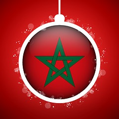 Image showing Merry Christmas Red Ball with Flag Morocco