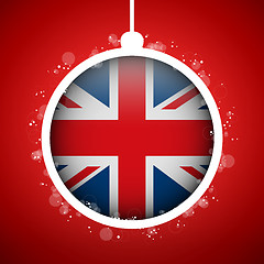 Image showing Merry Christmas Red Ball with Flag United Kingdom UK