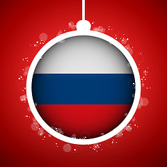 Image showing Merry Christmas Red Ball with Flag Russia