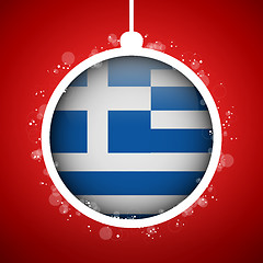 Image showing Merry Christmas Red Ball with Flag Greece