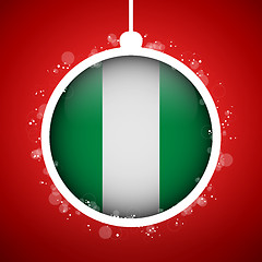 Image showing Merry Christmas Red Ball with Flag Nigeria