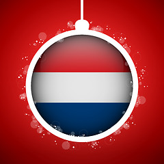 Image showing Merry Christmas Red Ball with Flag Netherlands