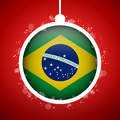 Image showing Merry Christmas Red Ball with Flag Brazil