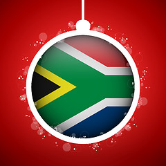 Image showing Merry Christmas Red Ball with Flag South Africa