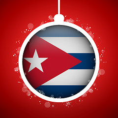 Image showing Merry Christmas Red Ball with Flag Cuba