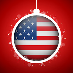 Image showing Merry Christmas Red Ball with Flag USA