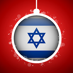 Image showing Merry Christmas Red Ball with Flag Israel