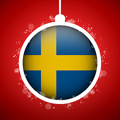 Image showing Merry Christmas Red Ball with Flag Sweden