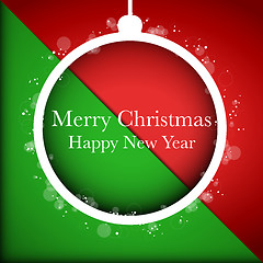 Image showing Merry Christmas Happy New Year Ball on Red Background