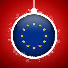 Image showing Merry Christmas Red Ball with Flag Europe