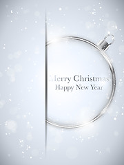 Image showing Merry Christmas Happy New Year Ball Silver with Stars and Snowfl