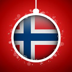 Image showing Merry Christmas Red Ball with Flag Norway