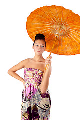 Image showing Attractive girl with umbrella