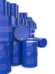 Image showing Heap of Blue Metal Oil Barrels.