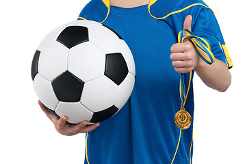 Image showing Boy in ukrainian national soccer uniform