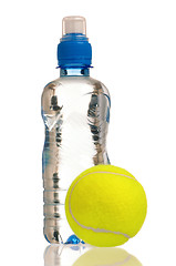 Image showing Tennis ball and bottle of water
