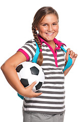 Image showing Schoolgirl with soccer ball