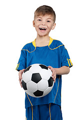 Image showing Boy in ukrainian national soccer uniform