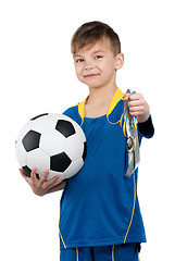 Image showing Boy in ukrainian national soccer uniform