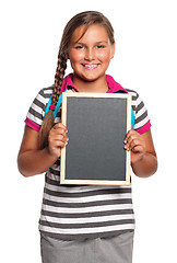 Image showing Schoolgirl with small blackboard