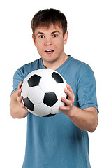 Image showing Man with classic soccer ball