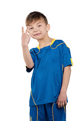 Image showing Boy in ukrainian national soccer uniform