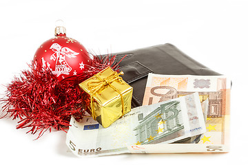 Image showing wallet with euro for purchase of christmas gifts