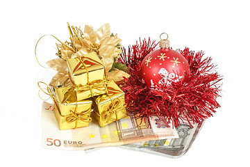 Image showing money concept with euro banknotes for christmas gifts