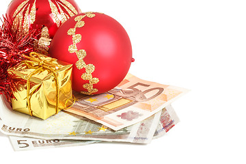 Image showing money concept with euro banknotes for christmas gifts