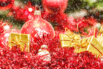 Image showing Red christmas balls and decorations