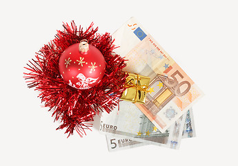 Image showing money concept with euro banknotes for christmas gifts