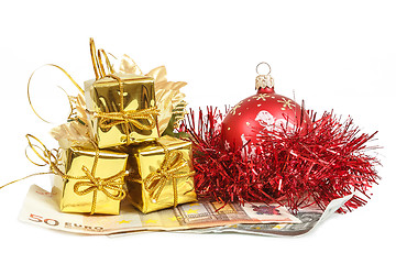 Image showing money concept with euro banknotes for christmas gifts