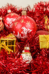 Image showing Red christmas balls and decorations