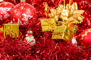 Image showing Red christmas balls and decorations