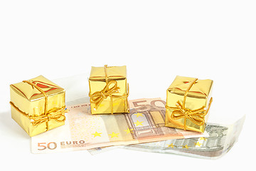 Image showing money concept with euro banknotes for gifts