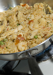 Image showing paella with chicken and seafood