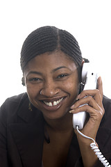 Image showing customer service represenatative beautiful smiling on phone