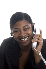Image showing customer service represenatative beautiful smiling on phone