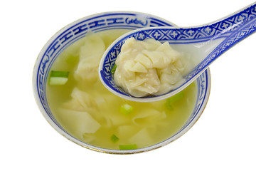 Image showing Dumpling soup with spoon

