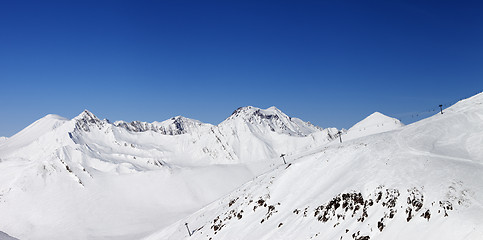 Image showing Panorama of snowy winter mountains. Caucasus Mountains, Georgia