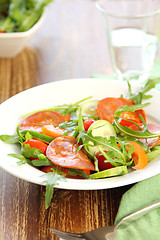 Image showing Sausage or Chorizo  with Rocket salad 