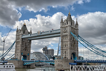 Image showing Famous Tower Bridge in the sunny autumn morning, London, England