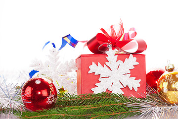 Image showing christmas gift and baubles