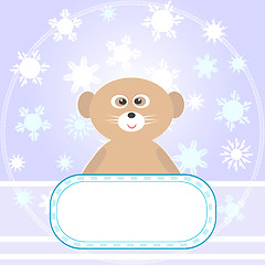 Image showing Baby lemur greetings card with empty blank in snowflakes
