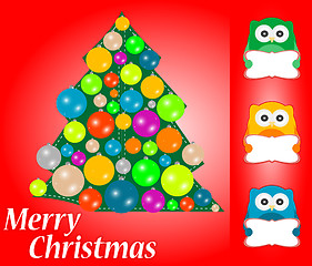 Image showing merry christmas card design. cute owls with blank card