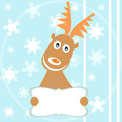 Image showing cute reindeer hold billboard winter background