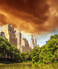 Image showing New York City - Manhattan Skyscrapers from Central Park with Tre