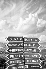 Image showing Road signs pointing different directions in Tuscany