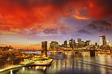 Image showing New York City - Manhattan skyline at winter sunset