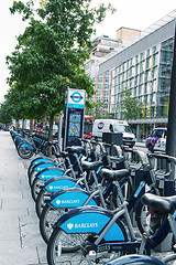 Image showing LONDON, ENGLAND - SEP 27: Detail of London's bicycle rent dockin